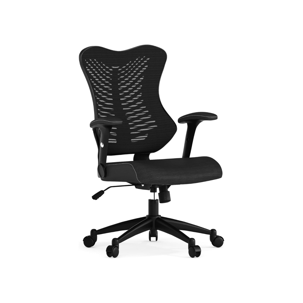 Vysoká ergonomícká sieťovaná kancelárska stolička | Nastaviteľné opierky rúk, otočná, čierna