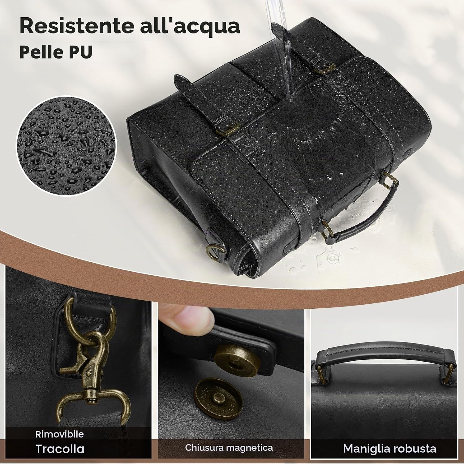 Borsa Porta PC Uomo 15,6" in Pelle PU Impermeabile – Stile Retrò