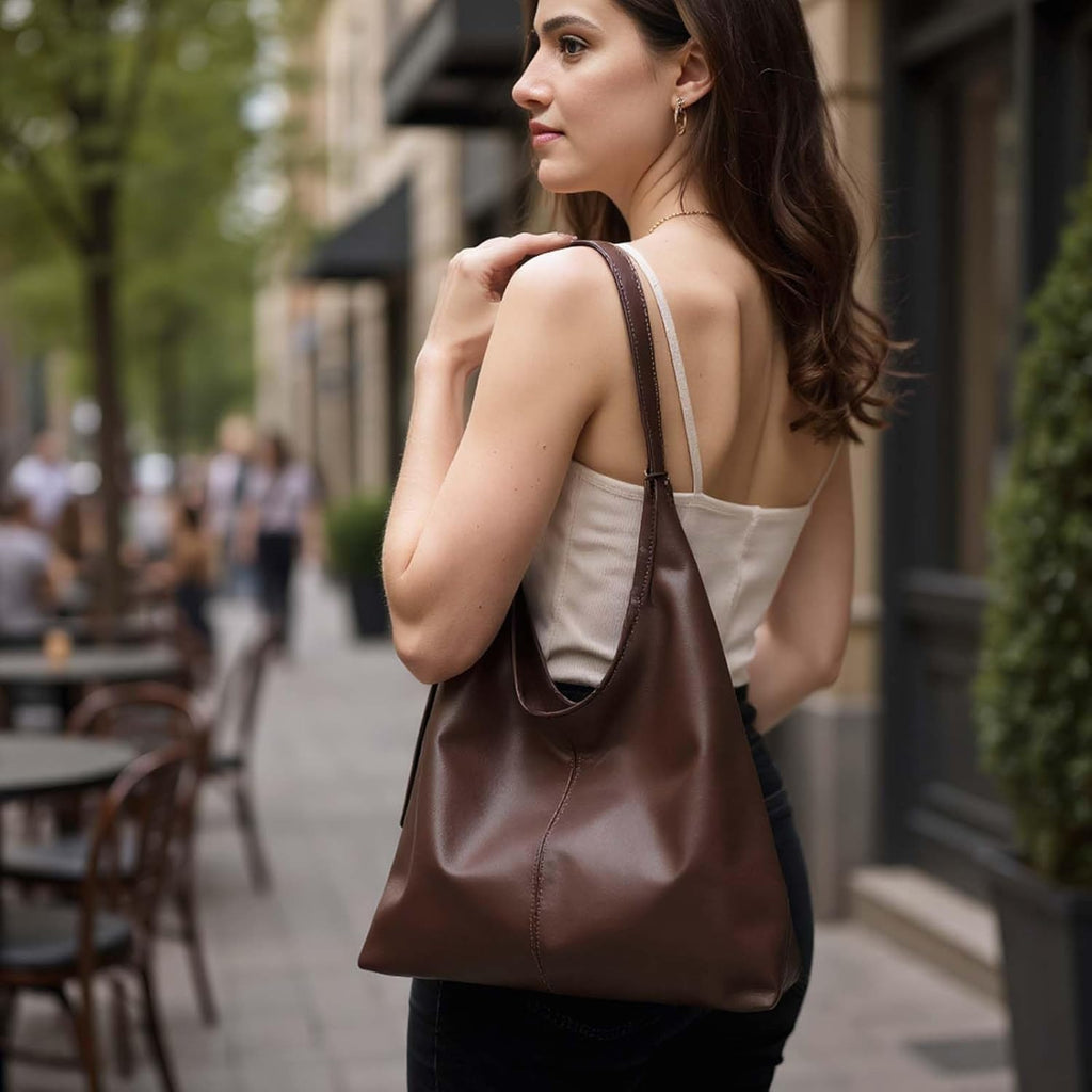 Borsa Hobo Donna in Pelle PU Marrone Scuro