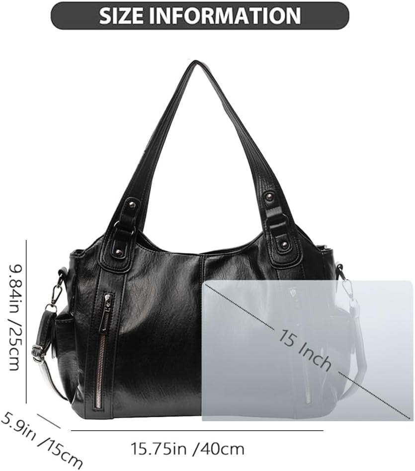 Borsa Hobo Donna in Pelle PU Nera Multi Tasche