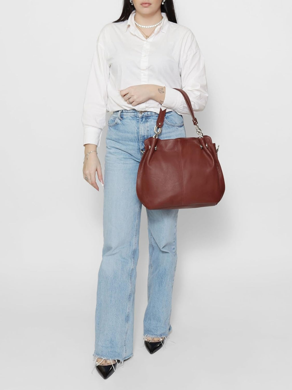 Borsa a Spalla Donna in Vera Pelle Artigianale 30x38x12 cm