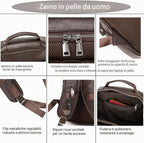 Zaino Uomo in Vera Pelle Vintage Laptop 14" Lavoro Viaggio Retrò