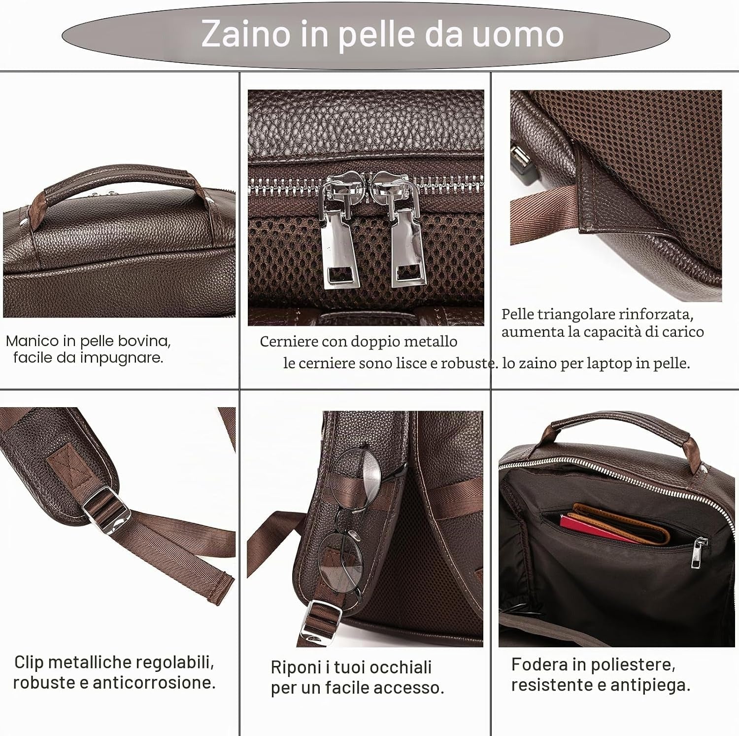 Zaino Uomo in Vera Pelle Vintage Laptop 14" Lavoro Viaggio Retrò