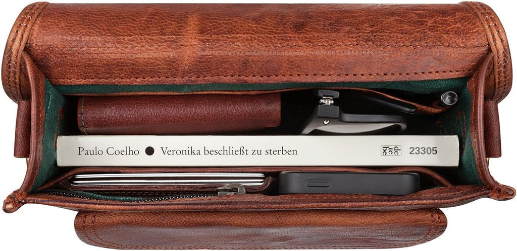 Borsa a Spalla Donna in Vera Pelle Look Vintage con Tracolla