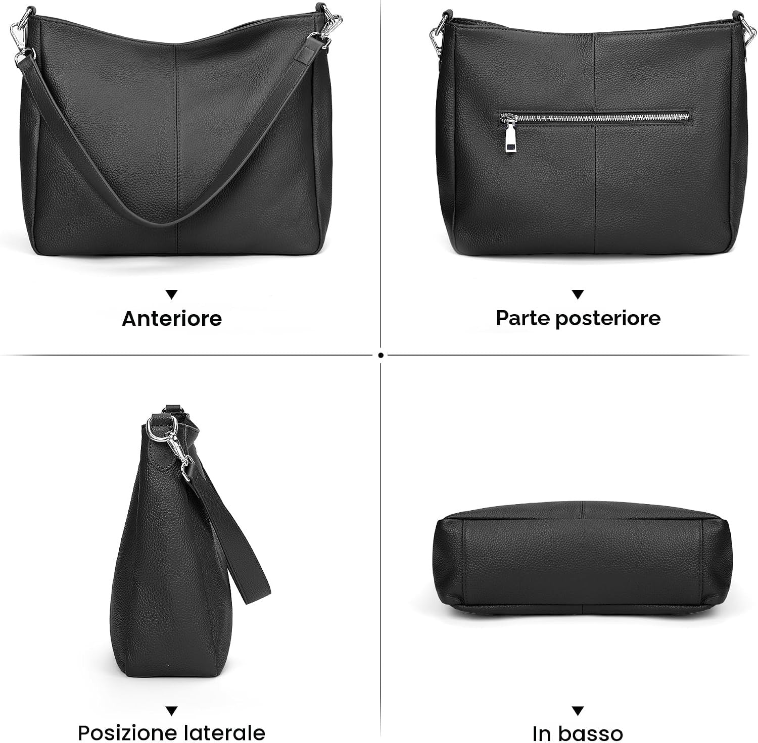 Borsa a Tracolla Donna in Vera Pelle Hobo Grande con 2 Cinghie