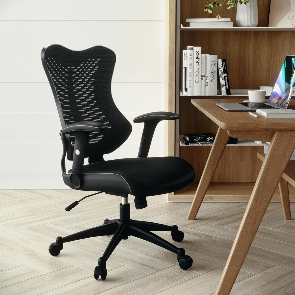 Vysoká ergonomícká sieťovaná kancelárska stolička | Nastaviteľné opierky rúk, otočná, čierna
