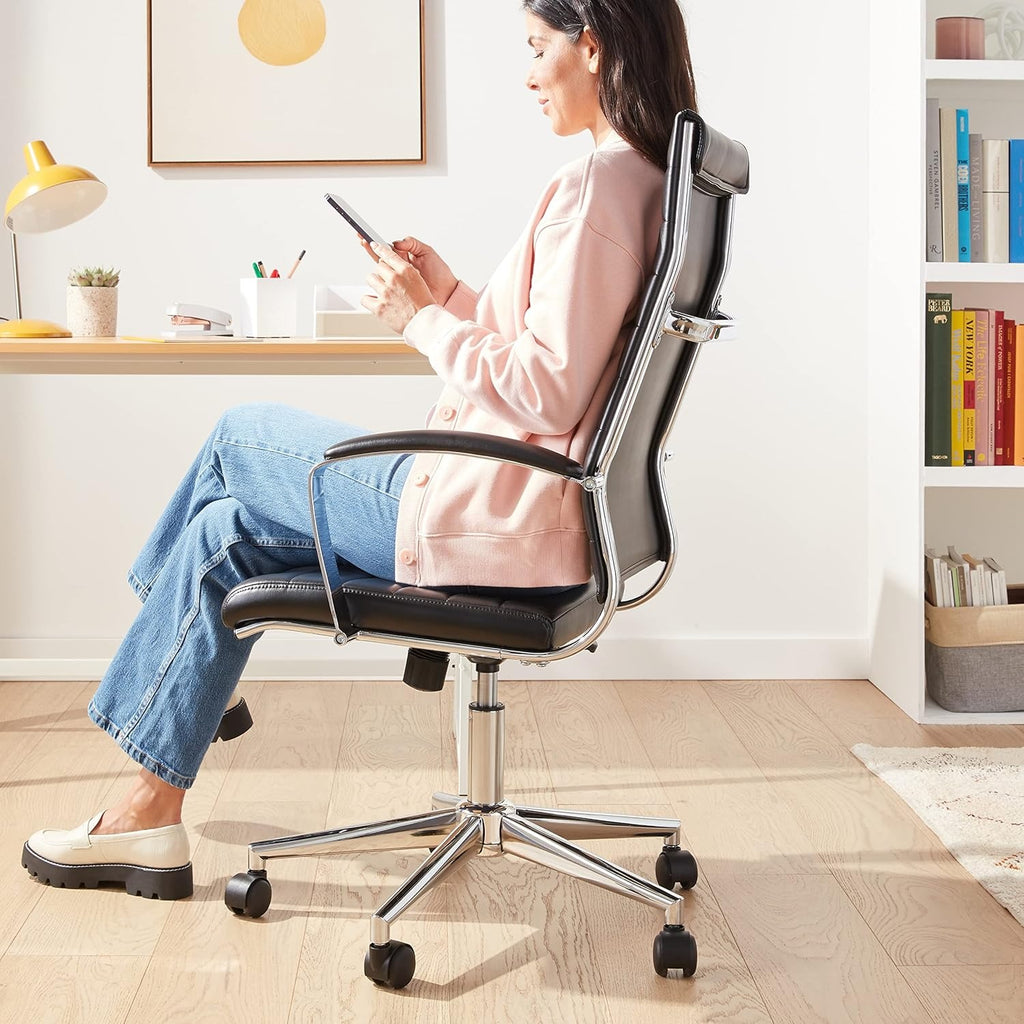 Vysoká ergonomická kancelárska stolička | Bedrová opierka, umelá koža, nastaviteľná výška, čierna