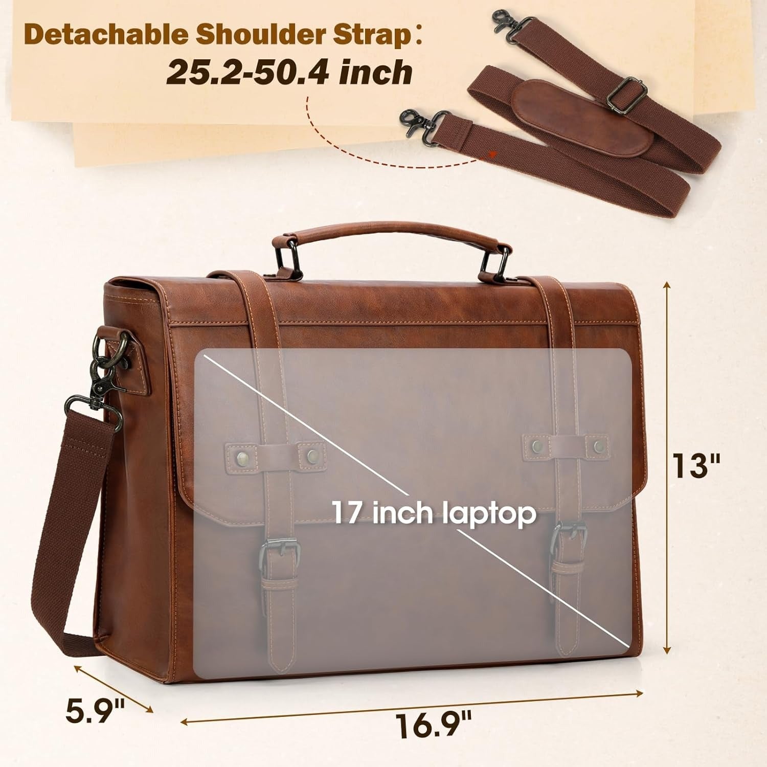 Borsa Porta PC 17.3" Uomo in Pelle PU Impermeabile Valigetta Vintage