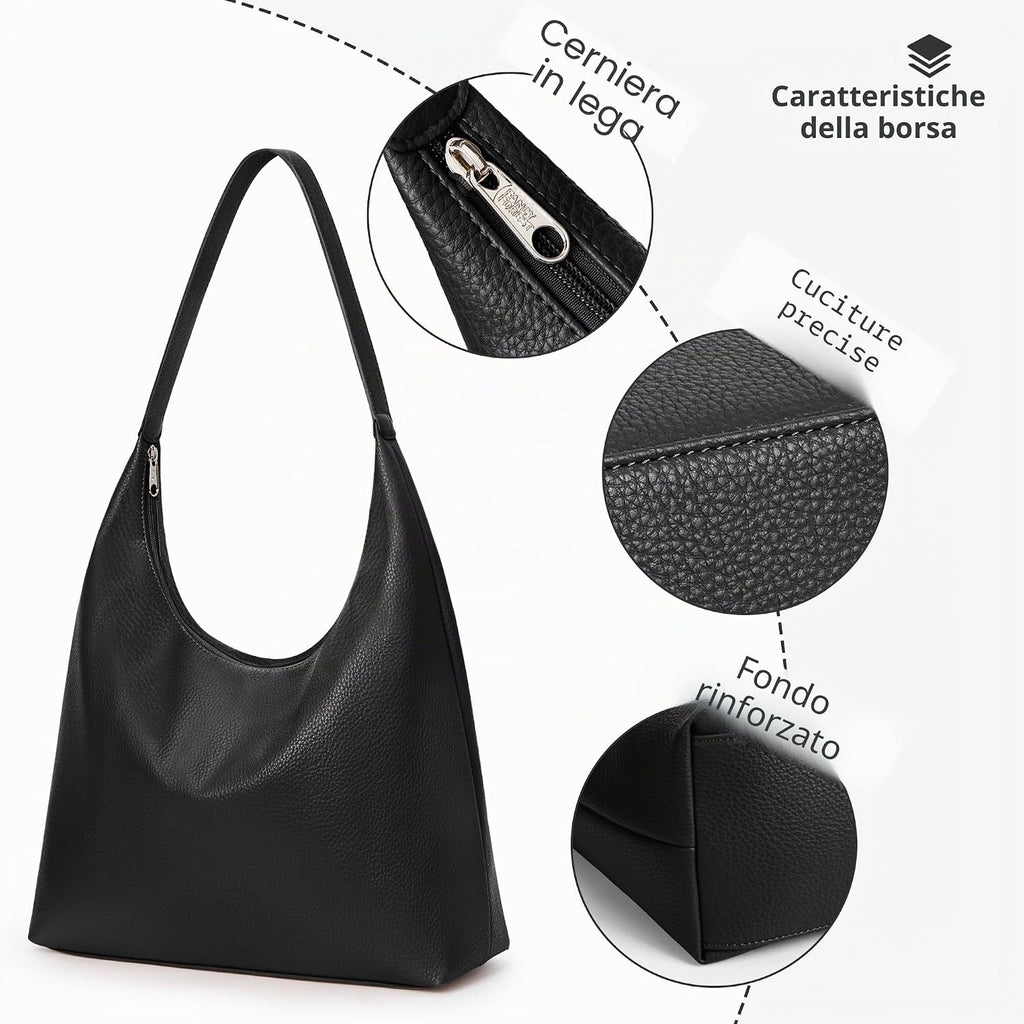 Borsa Tote Donna in Pelle Vegana Hobo Grande Capacità con Cerniera