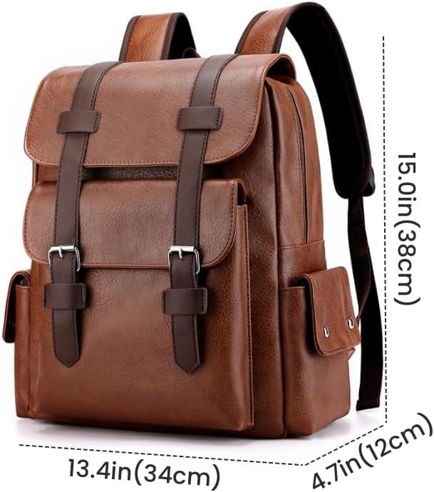 Zaino Uomo in Pelle PU Vintage Grande Capacità Laptop 15.6" Viaggio Lavoro