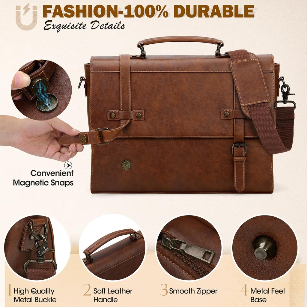 Borsa Porta PC 17.3" Uomo in Pelle PU Impermeabile Valigetta Vintage