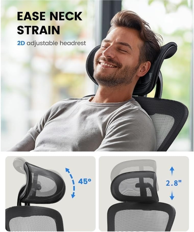 Ergonomická kancelárska stolička s bedrovou opierkou | 2D opierka hlavy, nastaviteľné opierky rúk, 130° náklon
