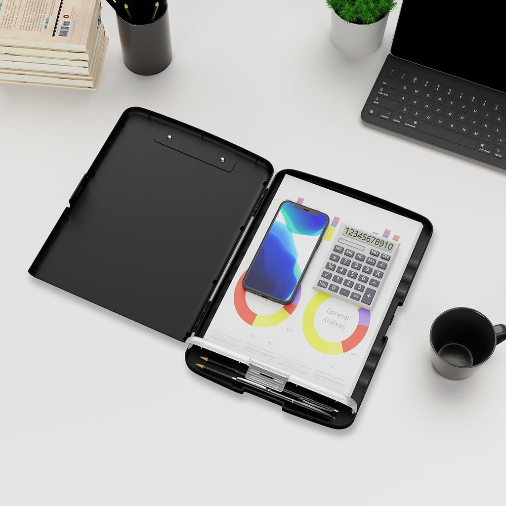Clipboard s úložným priestorom A4 | Kovová svorka, držiak na pero, bočné otváranie