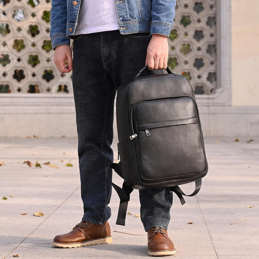 Zaino Business Uomo in Vera Pelle Vintage Laptop 15.6" Grande Capacità