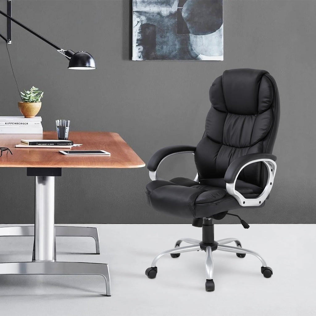 Ergonomícká kancelárska stolička s bedrovou opierkou | PU koža, otočná, nastaviteľná výška, čierna