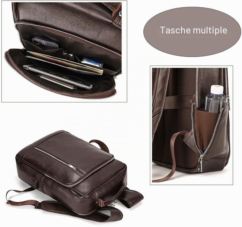 Zaino Uomo in Vera Pelle Vintage Laptop 14" Lavoro Viaggio Retrò
