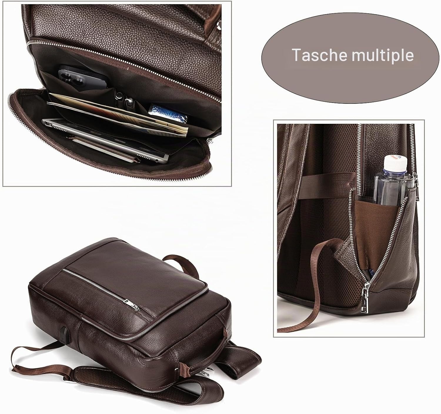 Zaino Uomo in Vera Pelle Vintage Laptop 14" Lavoro Viaggio Retrò