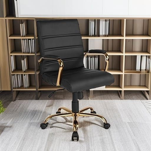 Kancelárska stolička s kolesami a podrúčkami | Stredná opierka, kolenka, nastaviteľná výška, čierna