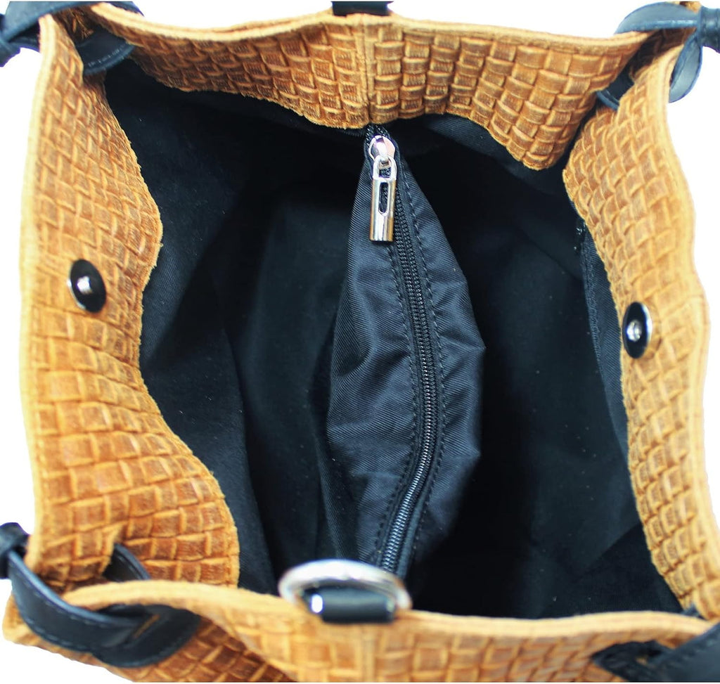 Borsa a Mano Donna in Pelle Stampa Intrecciata con Tracolla 34x29x18 cm
