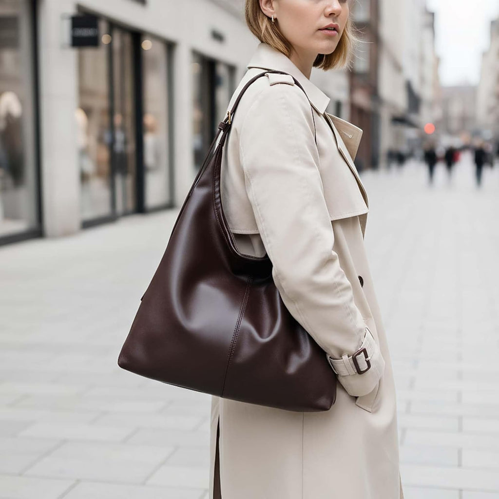 Borsa Hobo Donna in Pelle PU Marrone Scuro