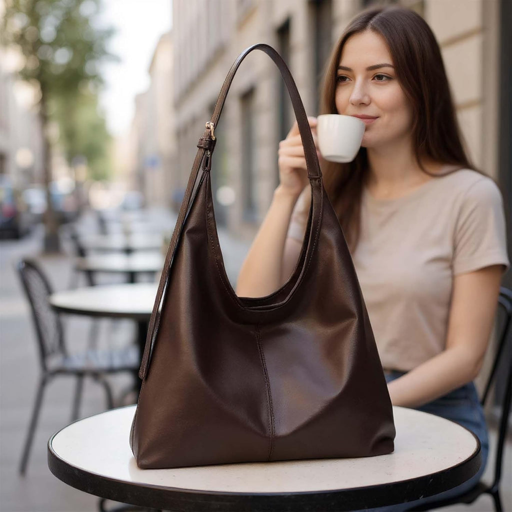 Borsa Hobo Donna in Pelle PU Marrone Scuro