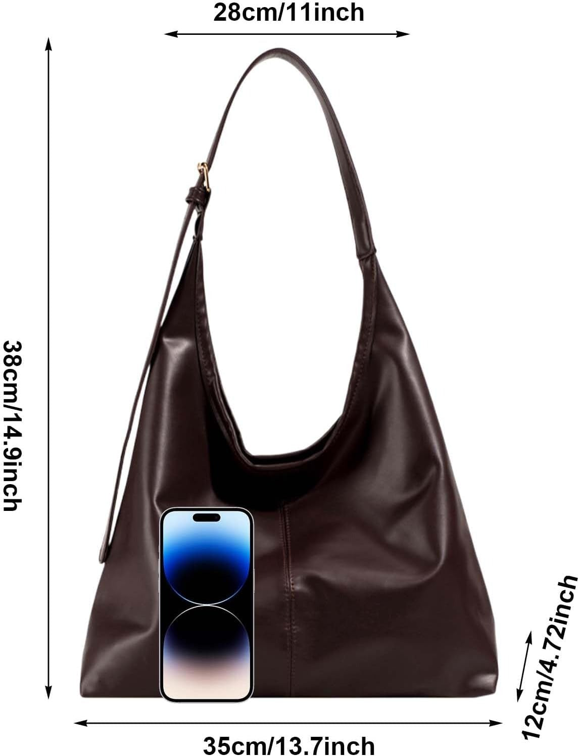 Borsa Hobo Donna in Pelle PU Marrone Scuro