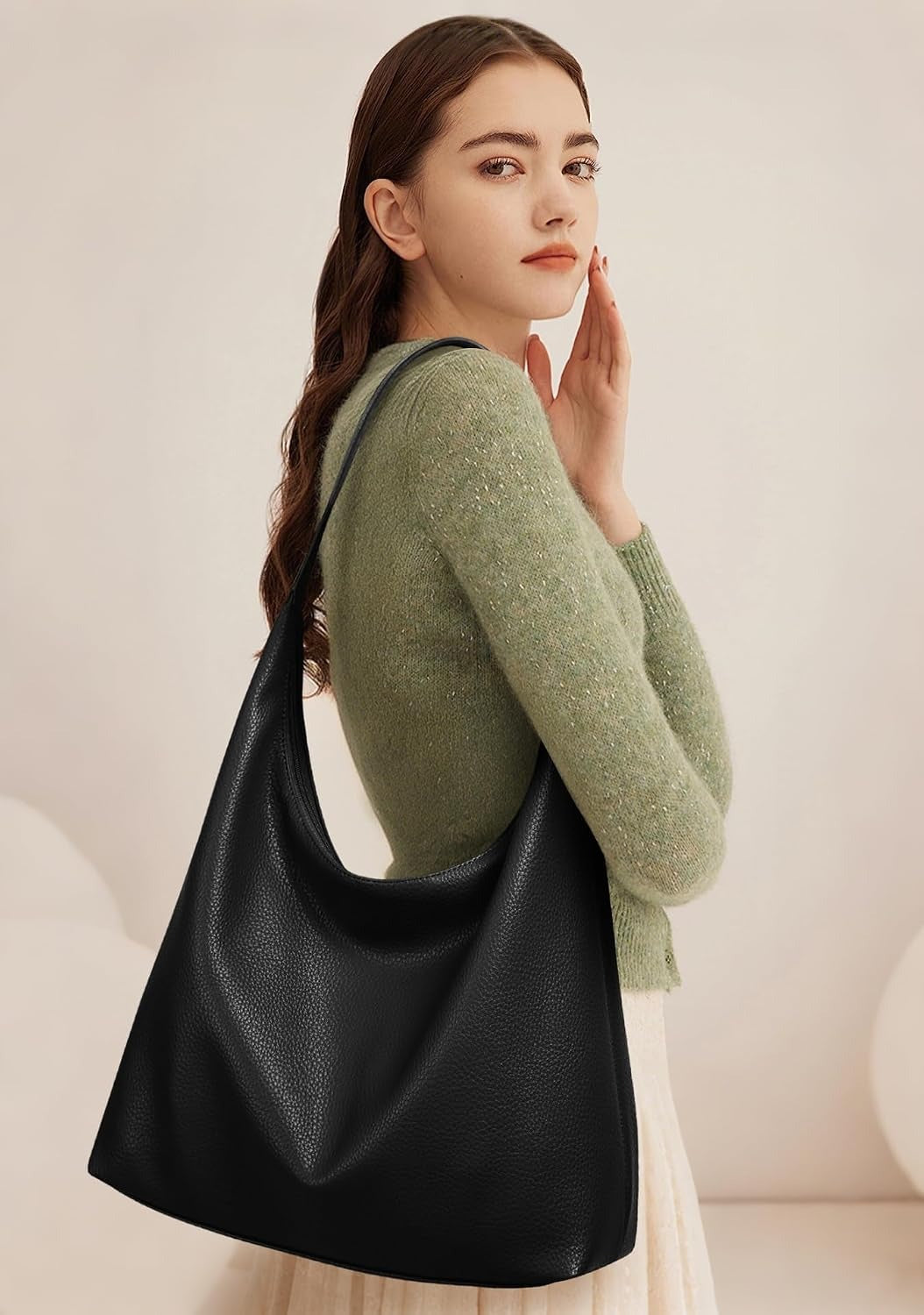 Borsa Tote Donna in Pelle Vegana Hobo Grande Capacità con Cerniera