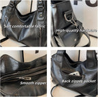 Borsa Hobo Donna in Pelle PU Nera Multi Tasche