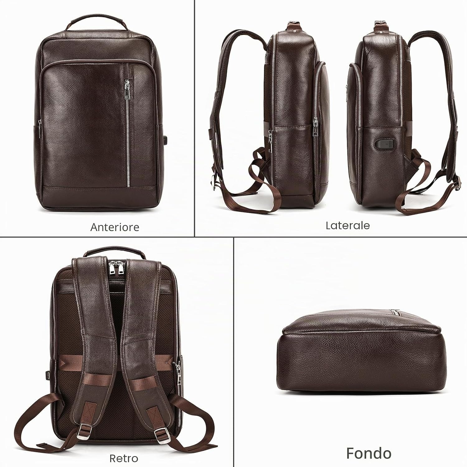 Zaino Uomo in Vera Pelle Vintage Laptop 14" Lavoro Viaggio Retrò